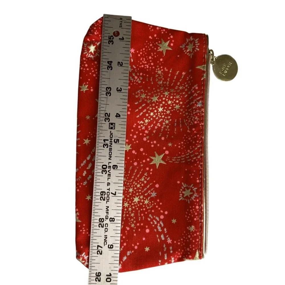Estée Lauder Red & Gold Starburst Zip Top Cosmetic Bag + Bonus Lipstick